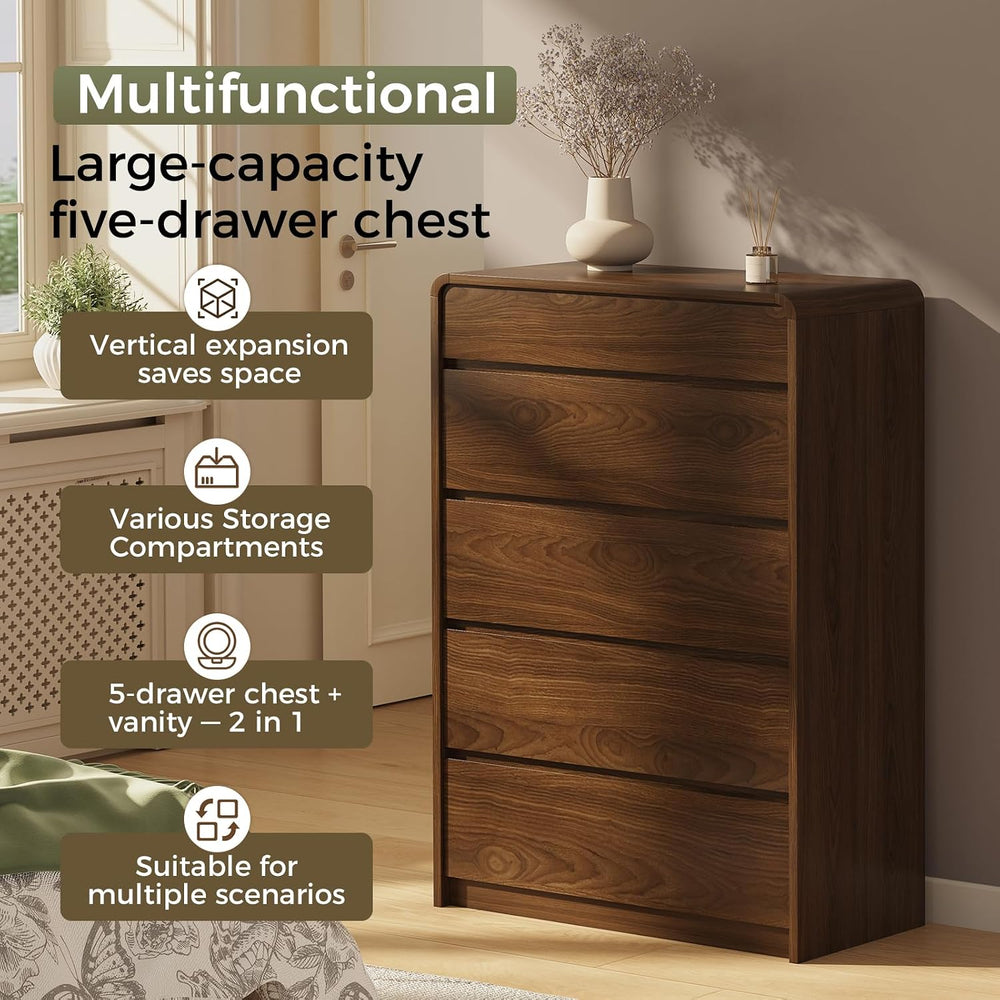 Messenya Mid Century Modern 5 Drawer Dresser with Organizer for Bedroom