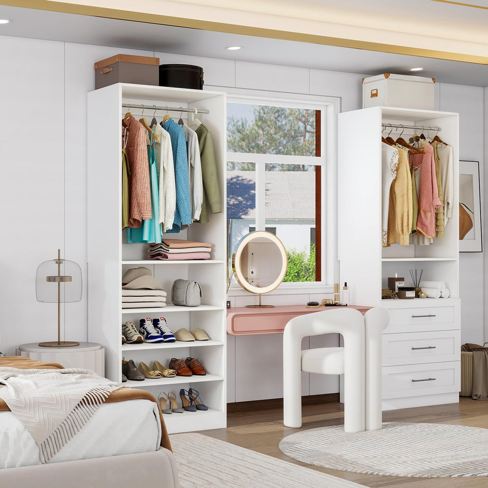 Closet System of 2 Sets with 3 Drawers, 4FT-10FT Closet Organizer System with...
