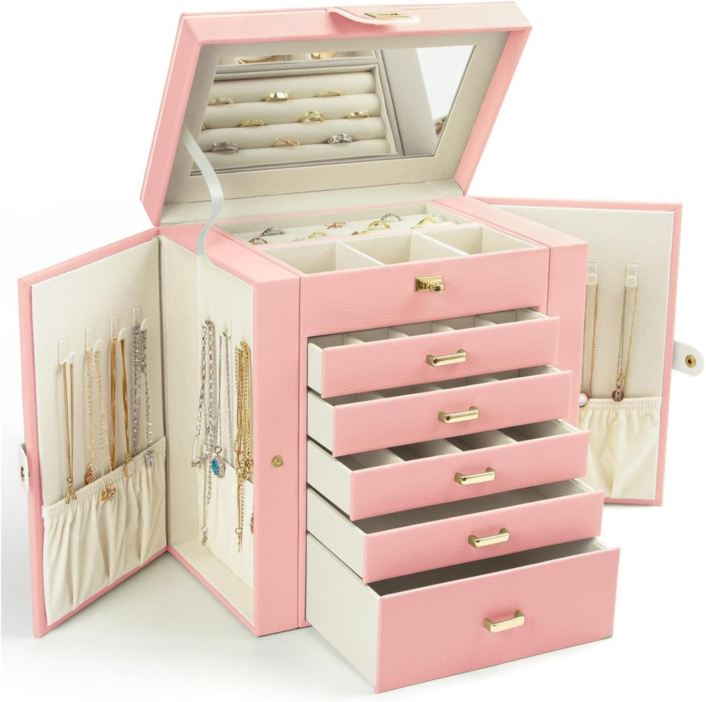 KAMIER Jewelry Box for Women, 6-Layer Large Jewelry Organizer Box with Mirror...