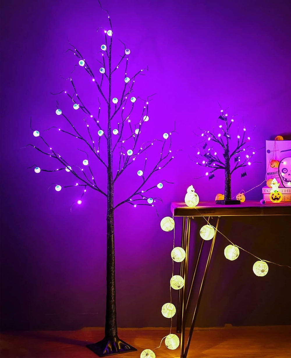 Halloween Tree, 6FT Black Spooky Tree, Outdoor Lighted Black Tree with 96LED ...