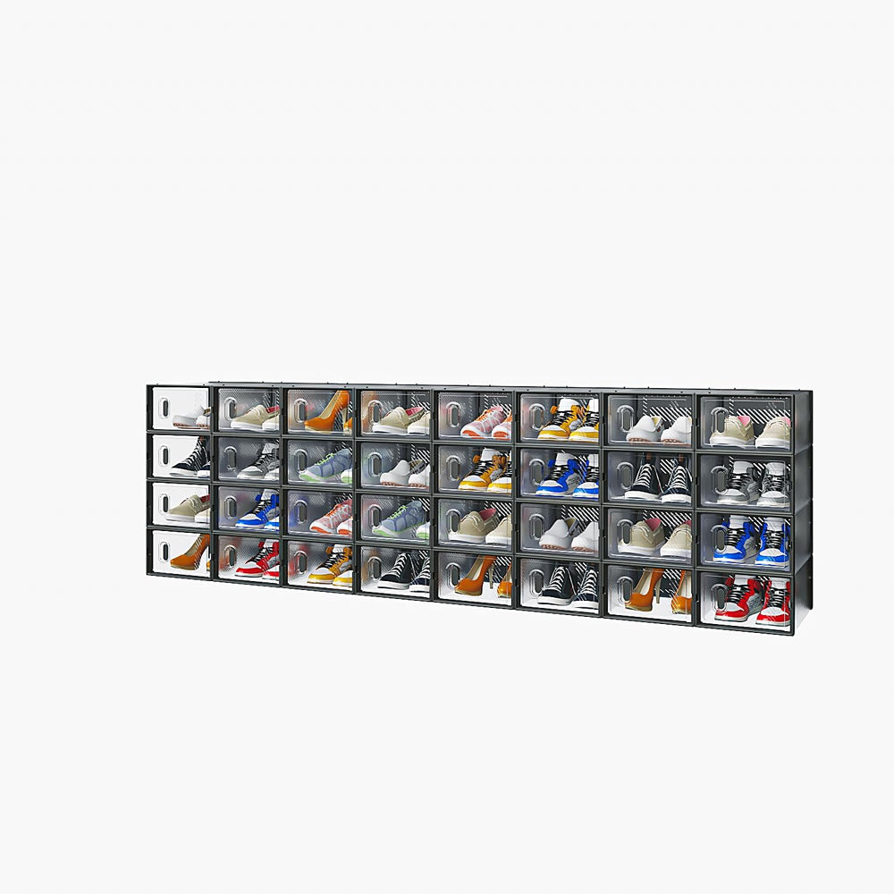 32 Pcs Stackable Shoe Storage Boxes,Small Plastic Mesh Shoe Box Set,Freely Co...