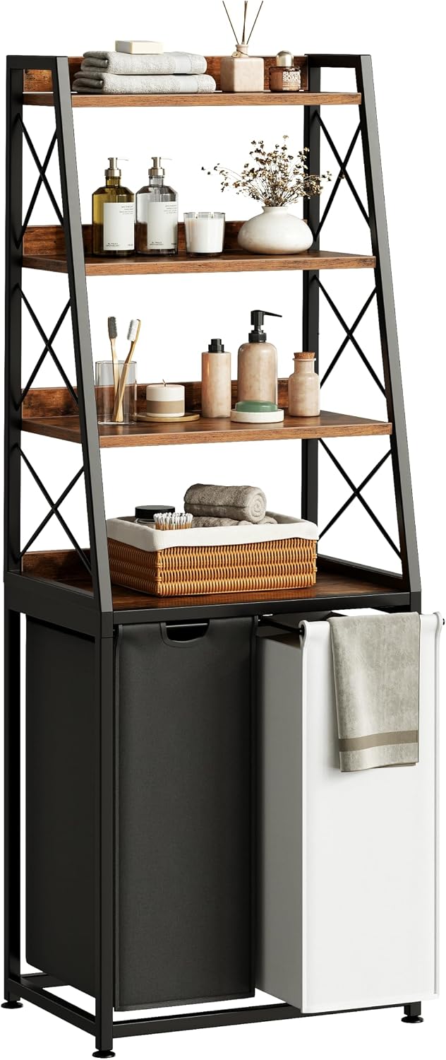 Herture Laundry Basket, 2 Section Laundry Hamper with 4 Tiers Shelf, Pull-Out...