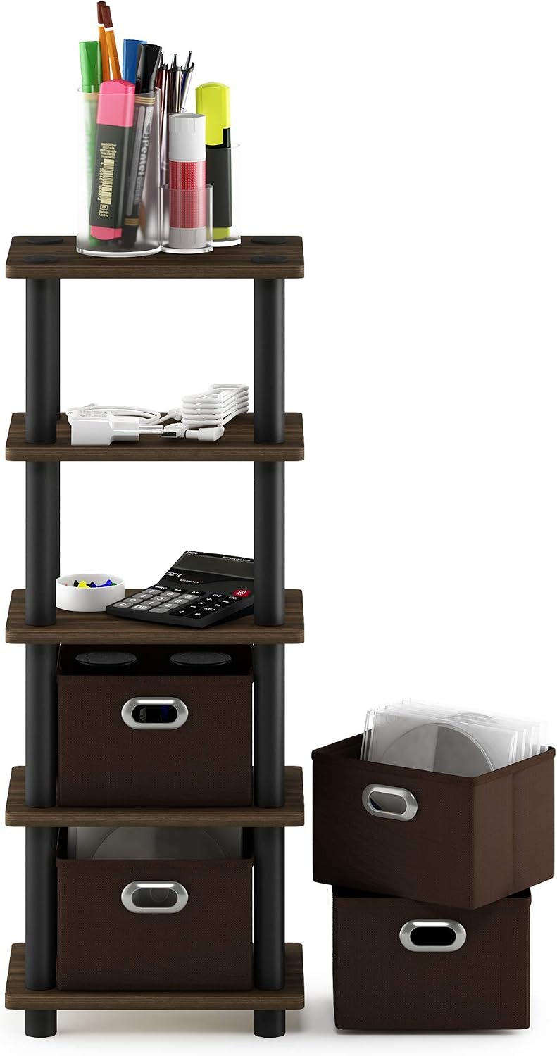 Furinno Turn-N-Tube Toolless 4-Tier Storage Shelves, Columbia Walnut