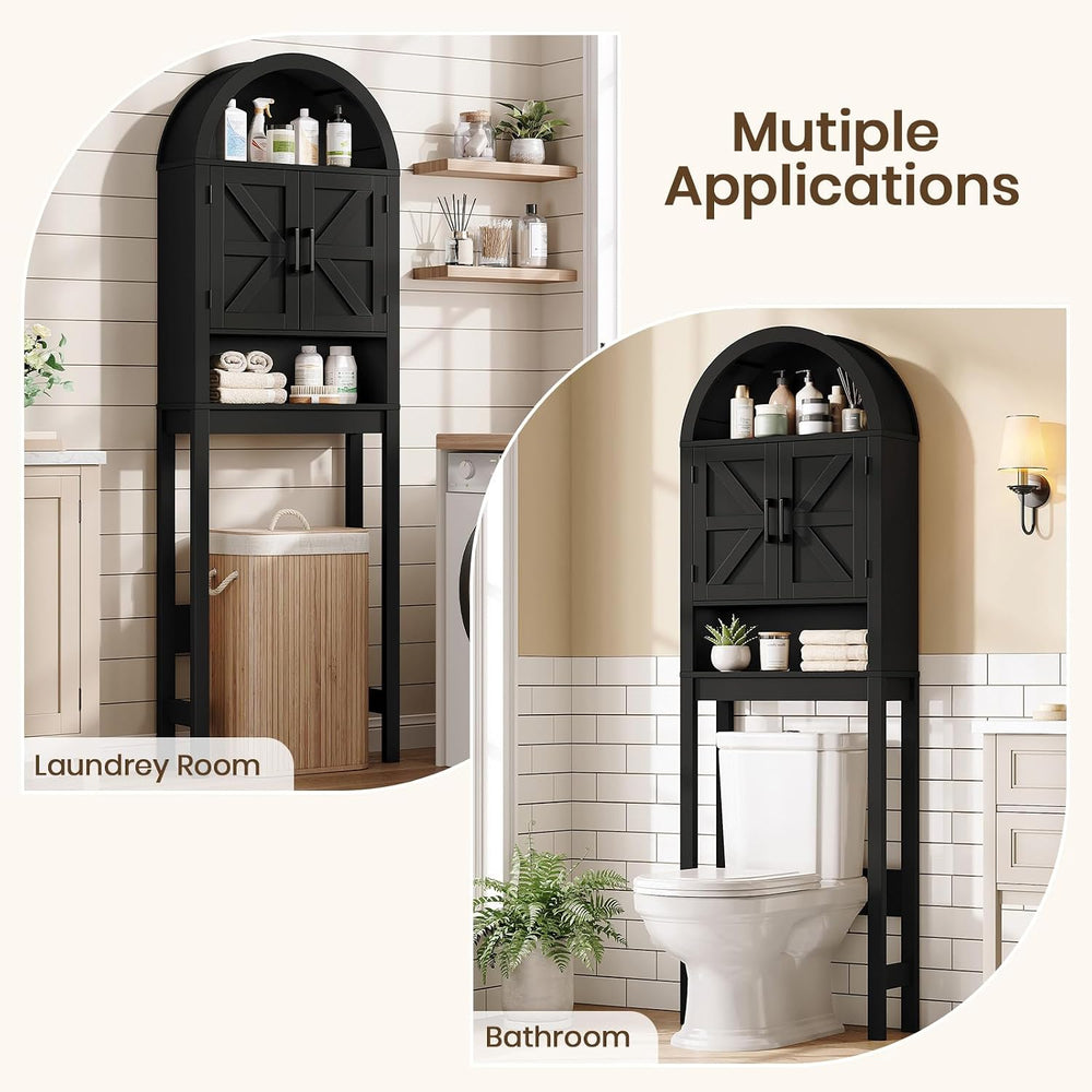 Arched Over The Toilet Storage Cabinet with Barn Doors, Bathroom Shelf