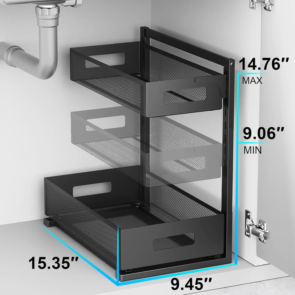 Petiza Under Sink Organizer Pull Out Cabinet Organizer Adjustable Height 2 Ti...