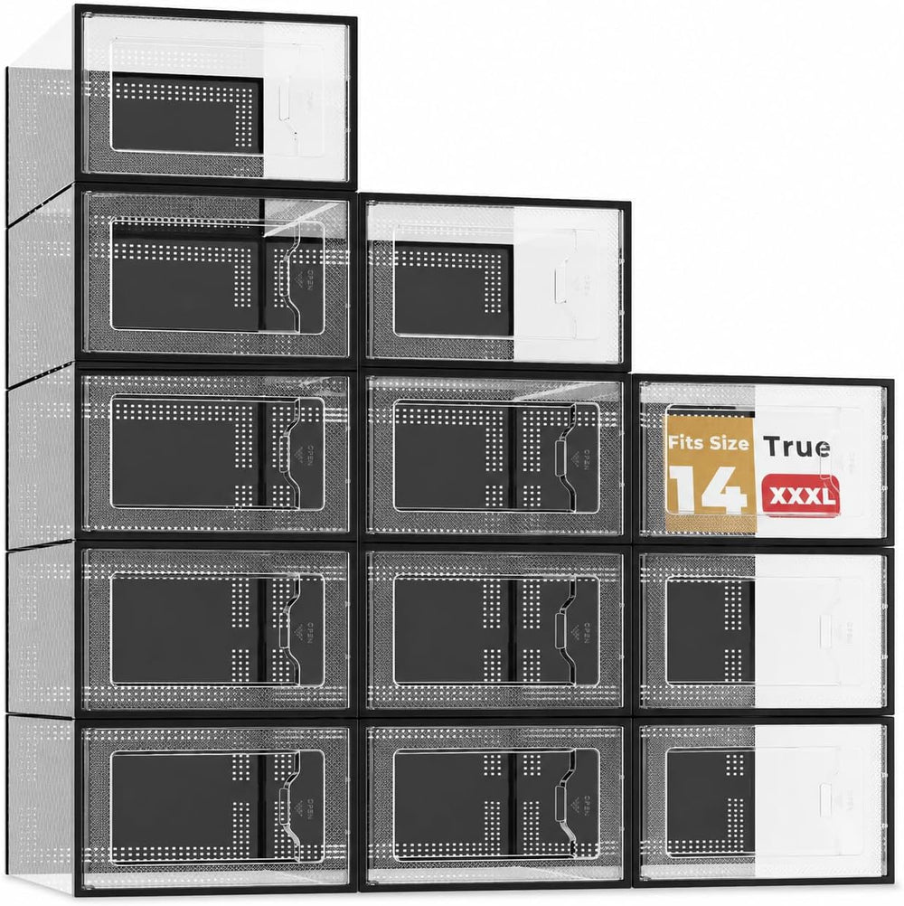 Shoe Storage Boxes Fit US 14 Clear Plastic Stackable Shoe Organizer