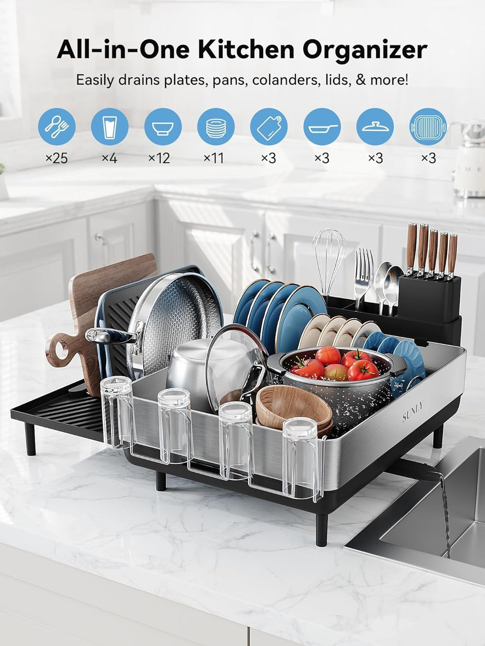 Large Dish Drying Rack, Expandable Dish Racks for Kitchen Counter, Space Savi...