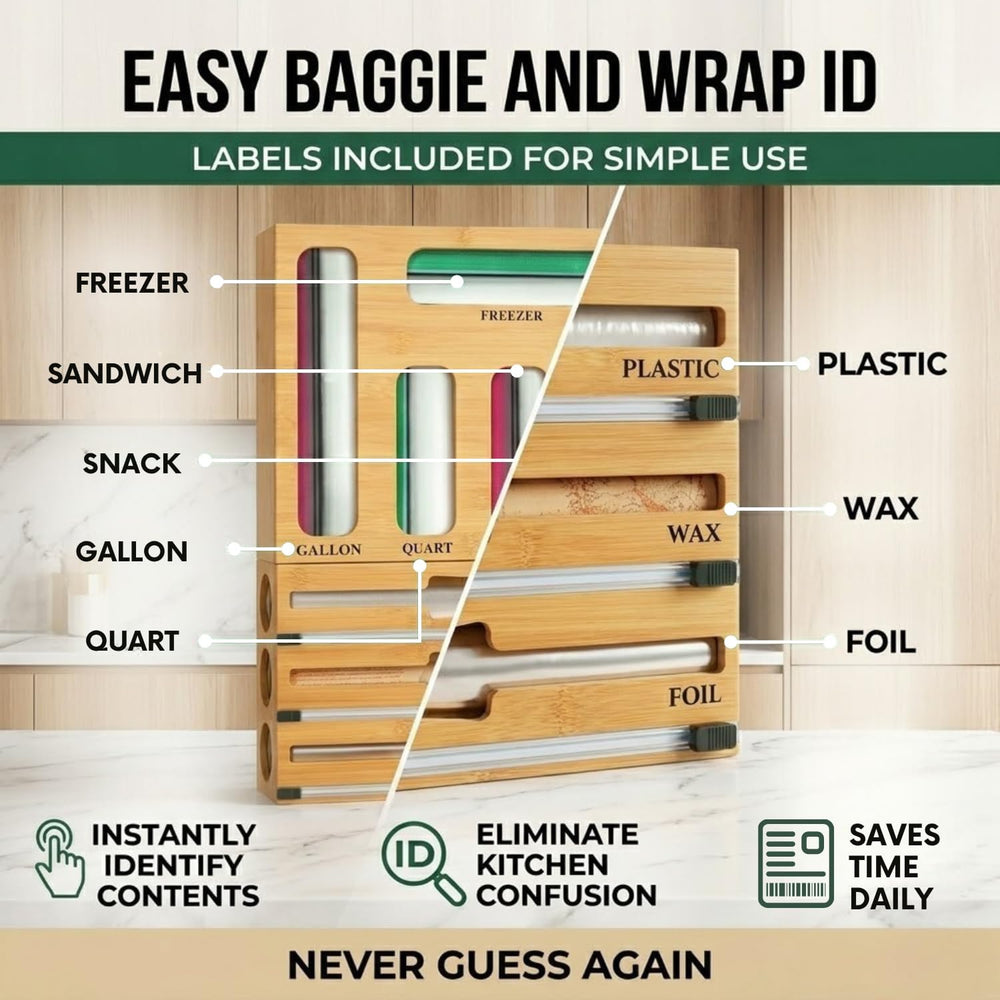 Atlas Lane Supply 9 in 1 Bamboo Storage Bag Organizer for Kitchen Drawer, Bam...