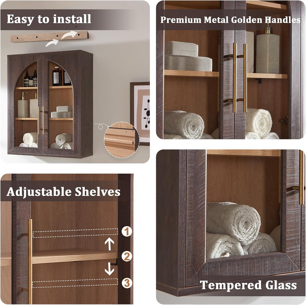Bathroom Wall Cabinet, 23.5×31.4'' Storage Cabinet, Arched Cabinet Wa...