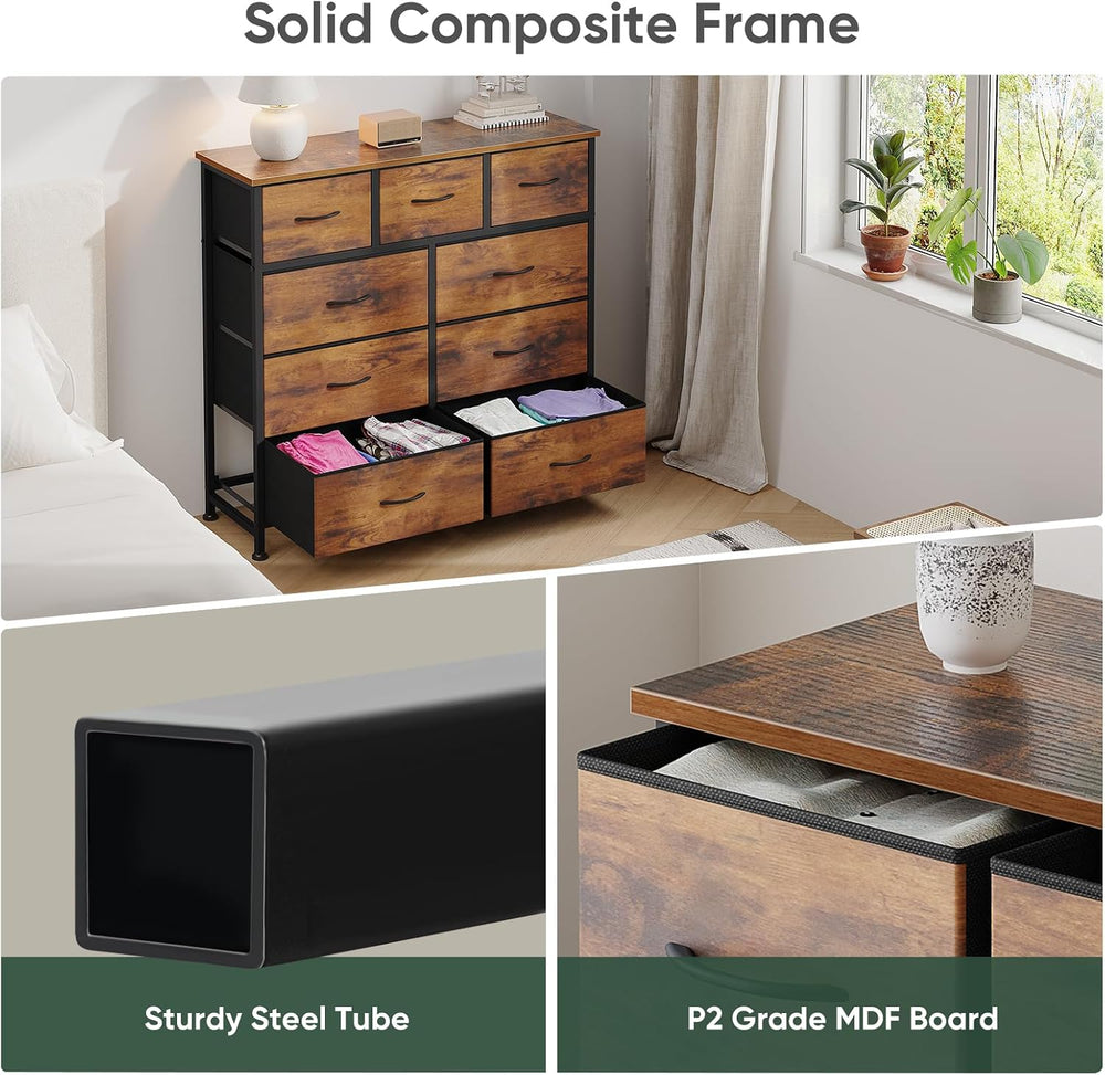 Fabric Dresser for Bedroom with 9 Drawers, Storage Tower