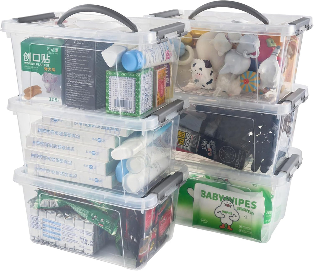 Eslite 6 Quart Plastic Stackable Storage Latch Bins,Clear Latching Box with H...