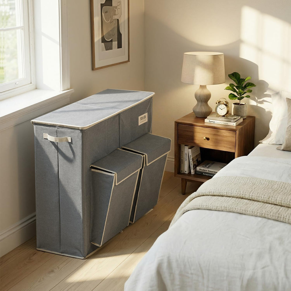 SOLEDI 220L Laundry Hamper 3 Section with Lid and 2 Side Pockets