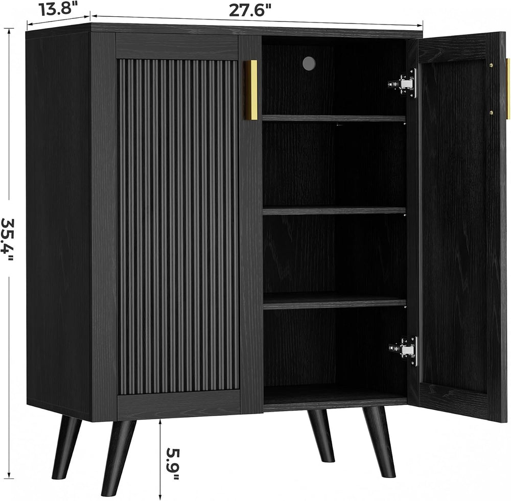 Fluted Shoe Cabinet with Doors, 4-Tier Entryway Shoe Storage