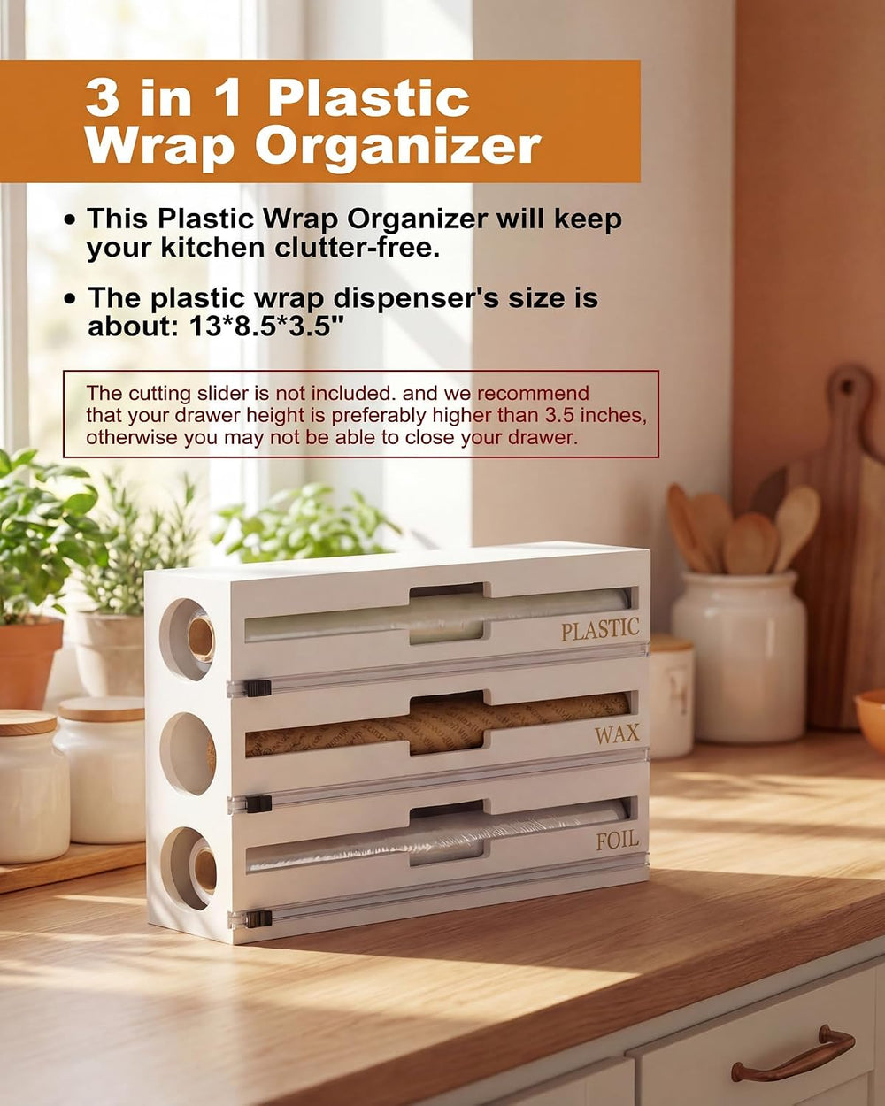 Bamboo Foil and Plastic Wrap Organizer for Kitchen Drawer, 9 in 1 Plastic Bag...