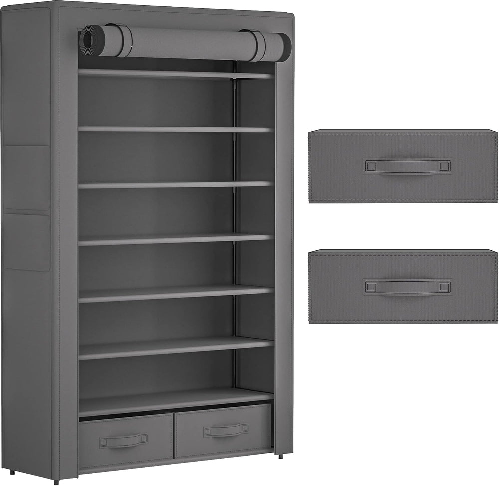 Shoe Rack Dustproof Sturdy 8Tier Tall Large Storage with Side Pocket