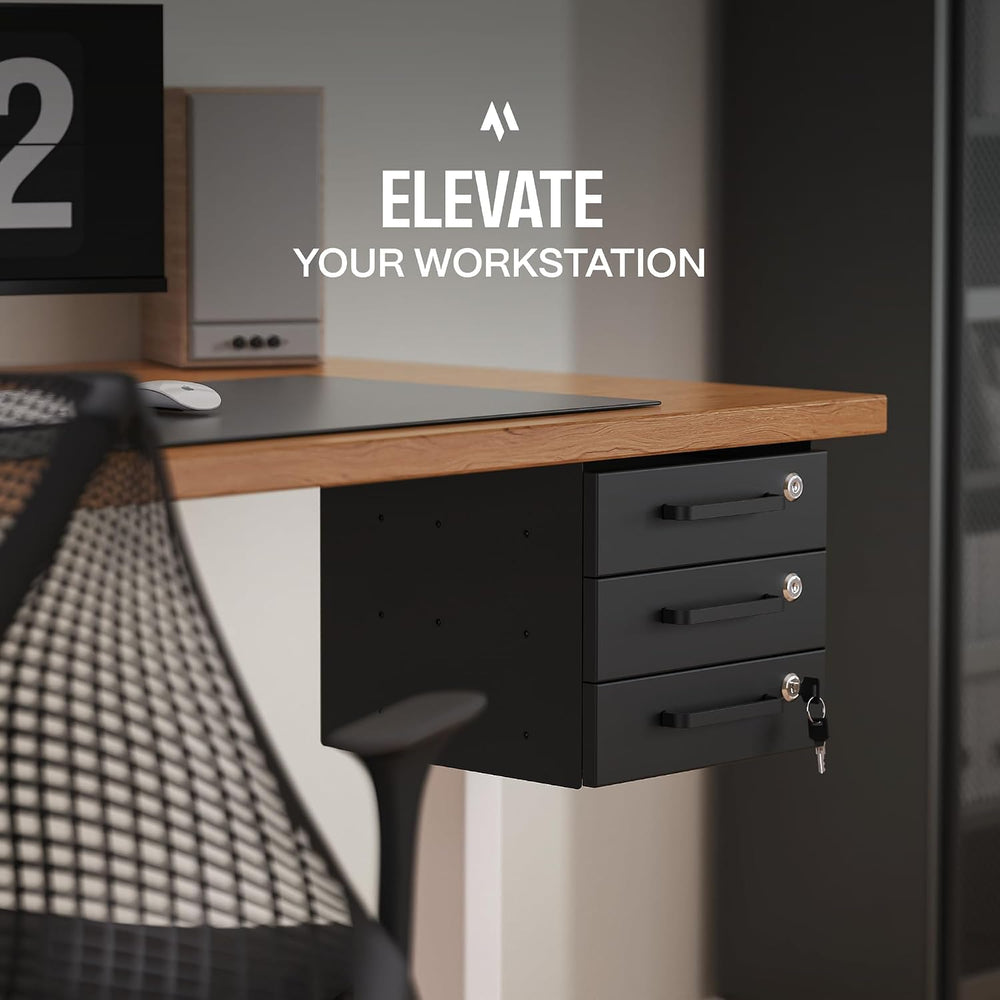 Under Desk Drawer Slide-Out - Lockable Metal Storage Drawers with Cable Manag...
