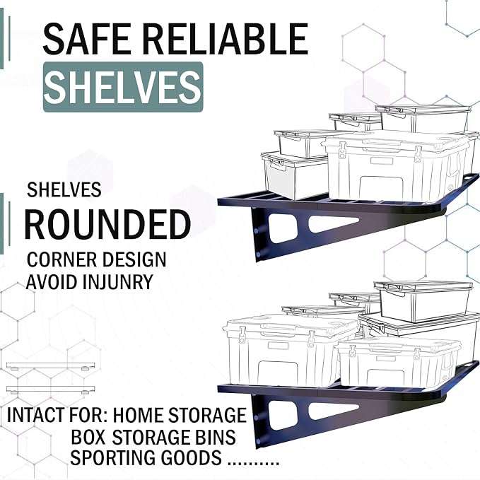 2-Pack 2x4ft Garage Wall Shelving, 2 Shelf Total 8 ft Garage Wall Storage