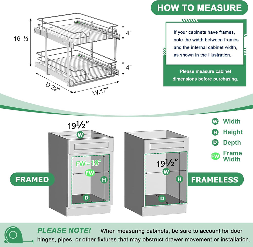 2-Tier Pull Out Cabinet Organizer (17" W x 22" D)