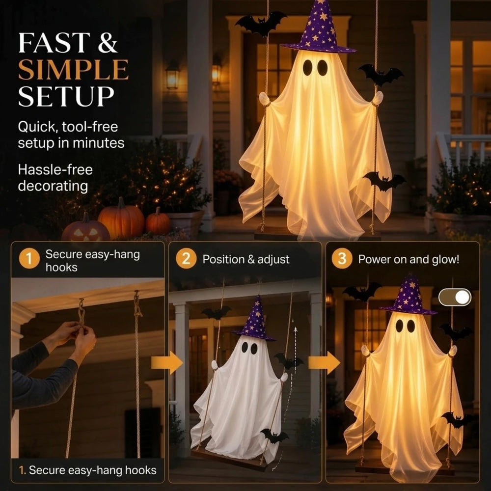 Halloween Swinging Ghost, Lighted Hanging Ghost Decor for Outdoor Porch