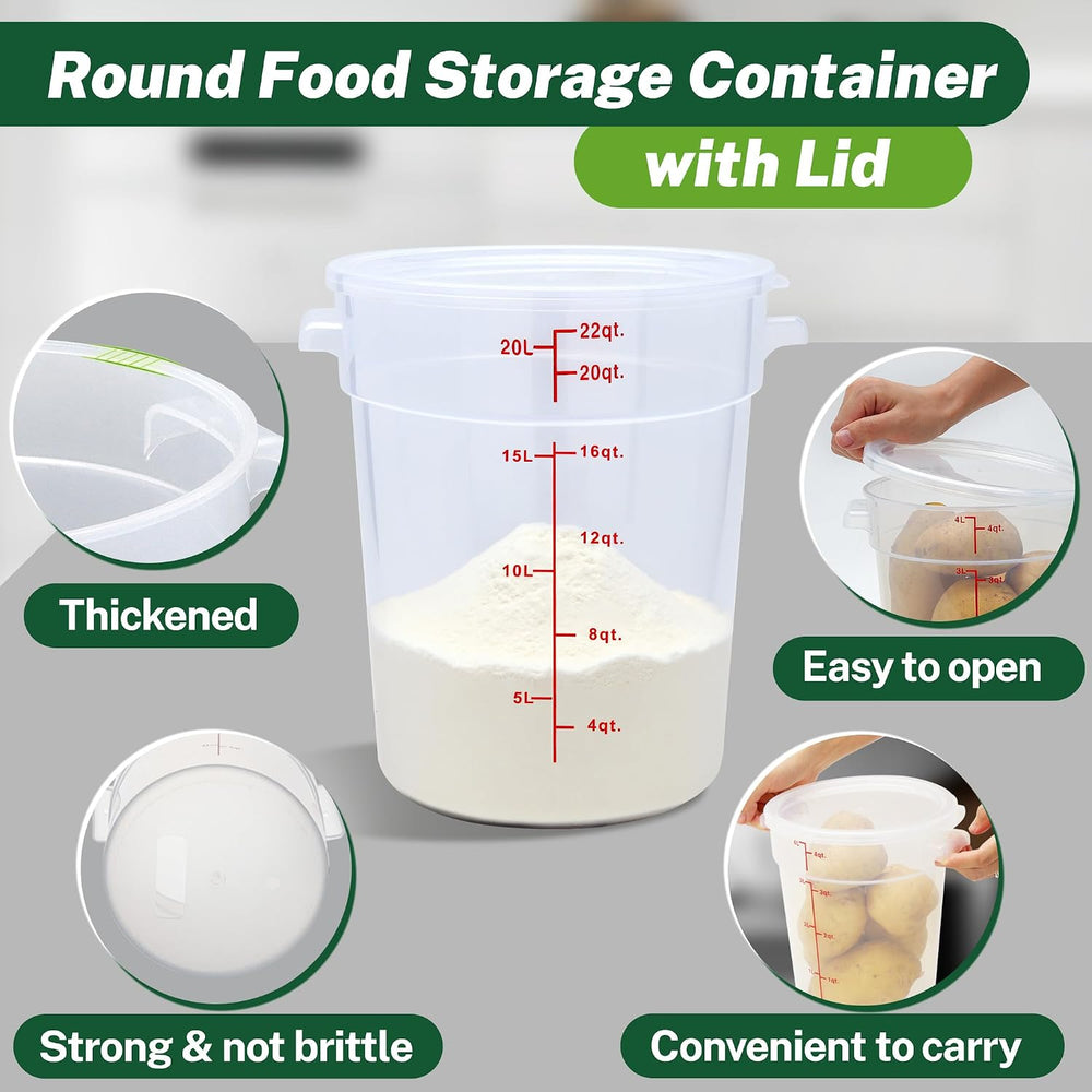 4 Pack 22 Qt Round Food Storage Containers with Lids, Translucent