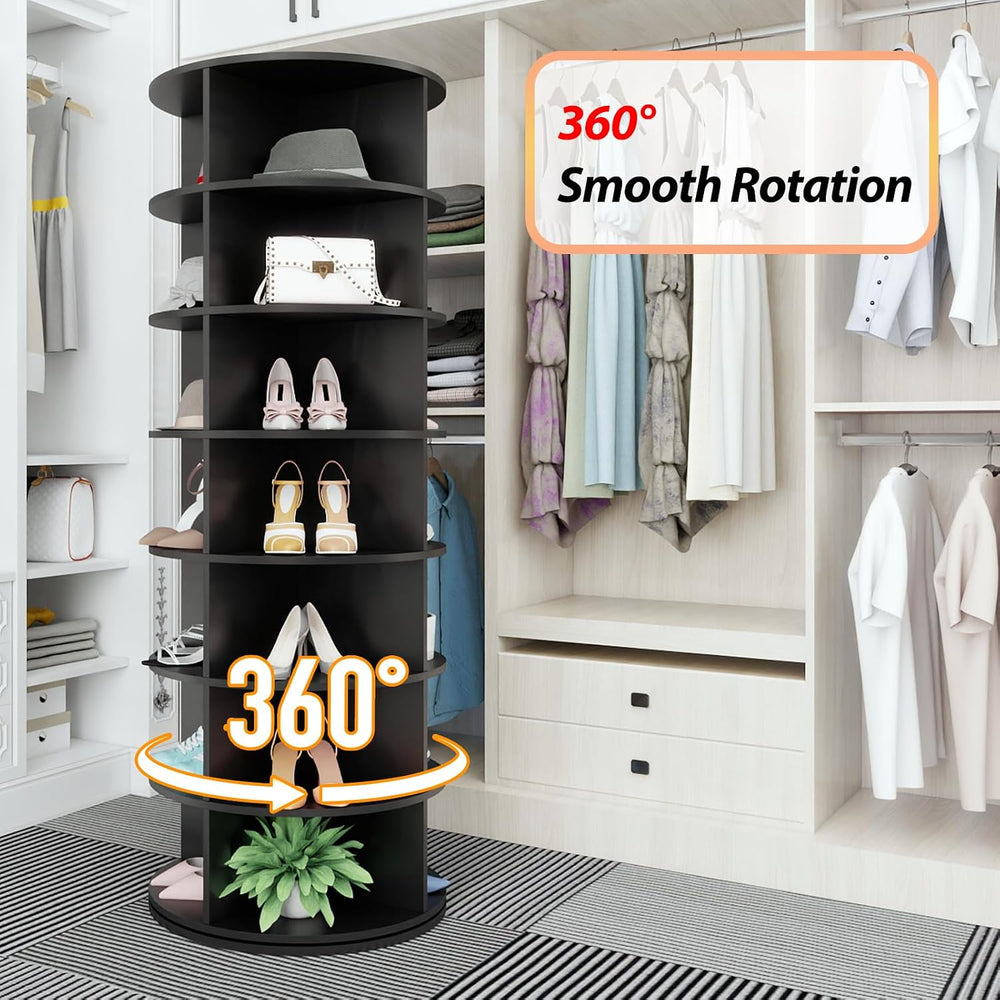 Rotating Shoe Rack, 7-Tier Spinning Shoe Rack, Free Standing Rotating Shoe Ra...