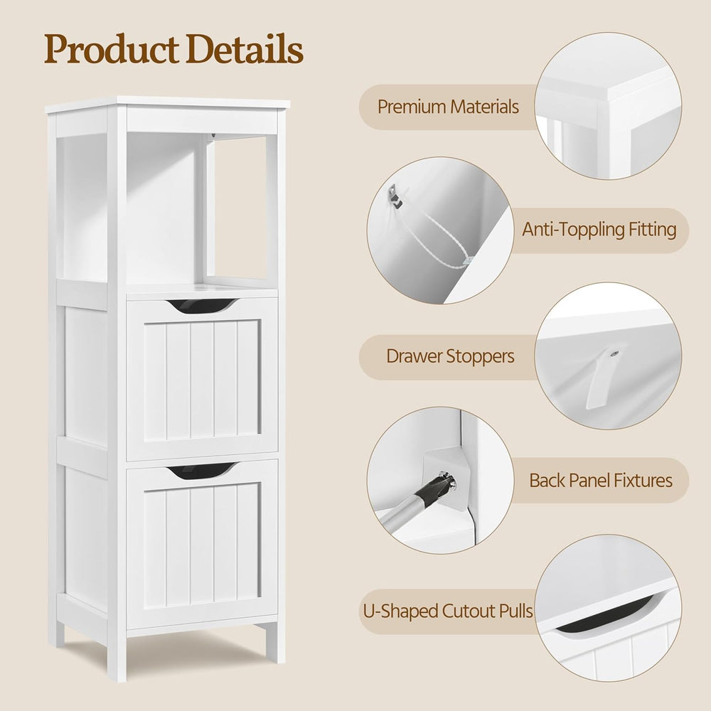 Yaheetech Small Bathroom Storage Cabinet with 2 Drawers & Open Shelf, White