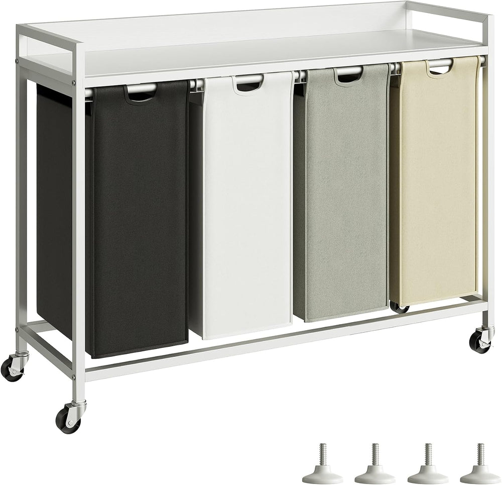 Herture Laundry Hamper with Shelf, Laundry Basket 4 Section, Laundry Sorter w...