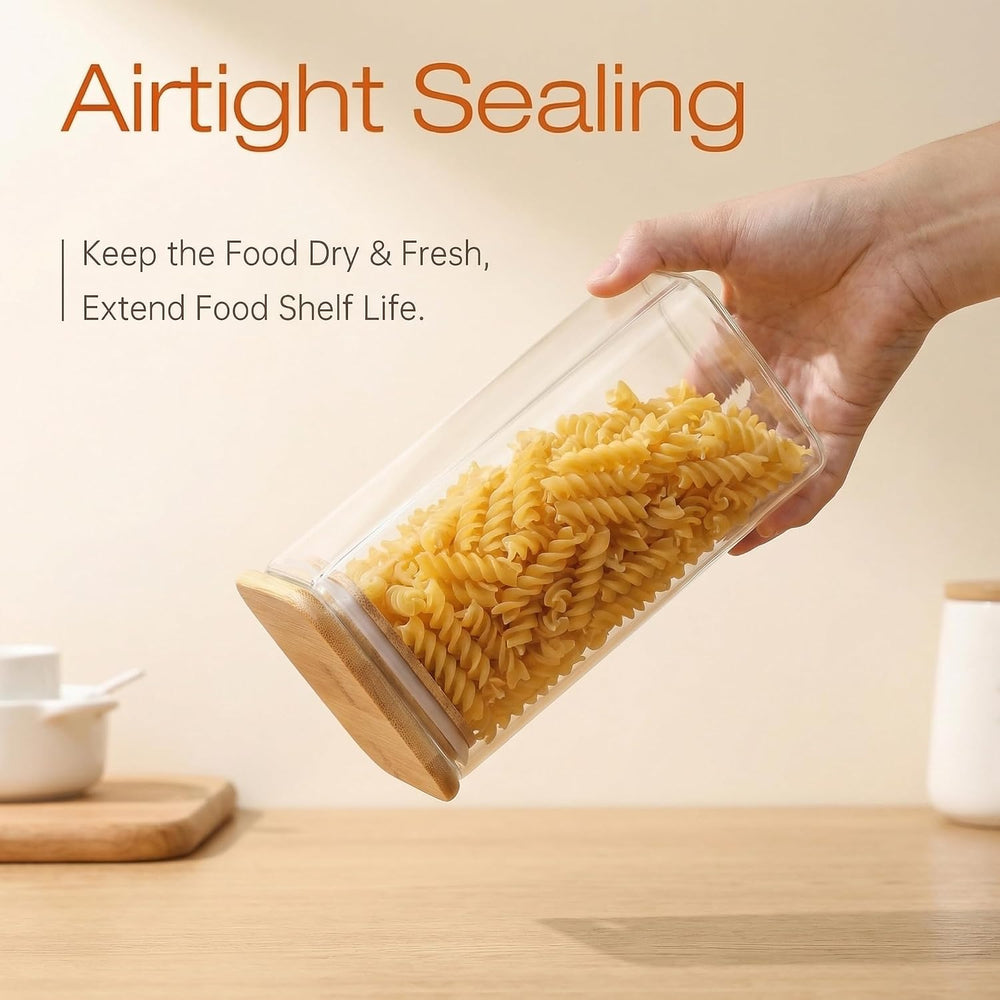 42 oz Square Glass Food Storage Containers with Airtight Bamboo Lids, 4Pack