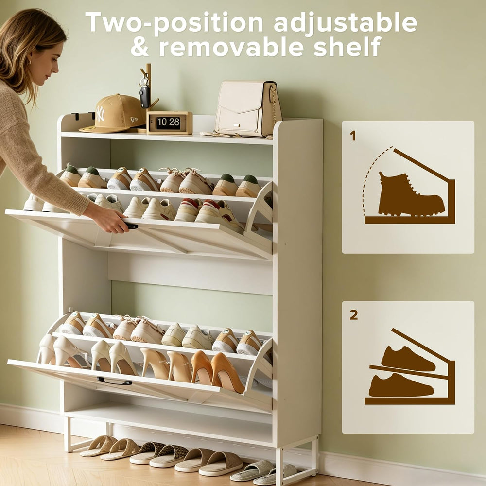 Urban Deco Shoe Storage Cabinet for Entryway, 2 Flip Drawers Shoe Organizer, ...