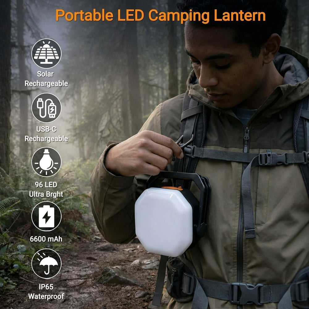 SyouHome Rechargeable Camping Light, 4000LM 6600mAh Solar Lantern, 2 Pack