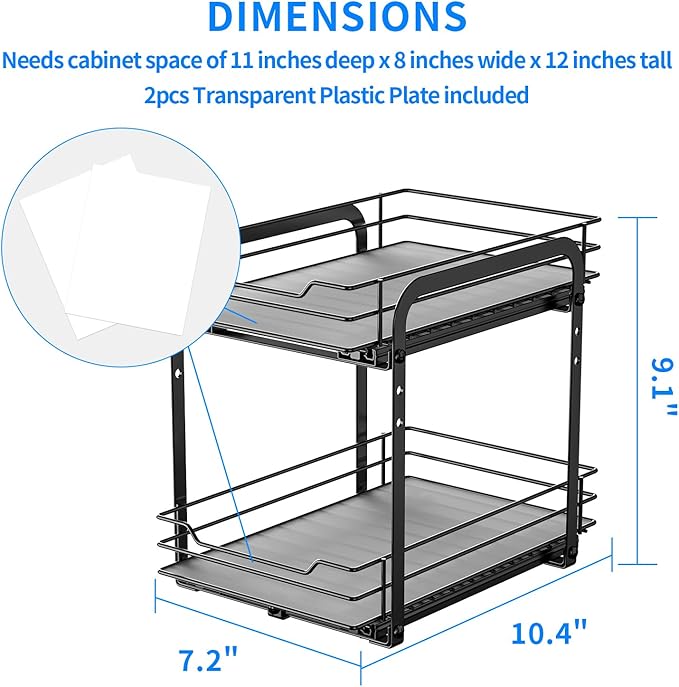 RCHYFEED Spice Rack, 2 Tier Pull out Cabinet Spice Organizer, Height Adjustable