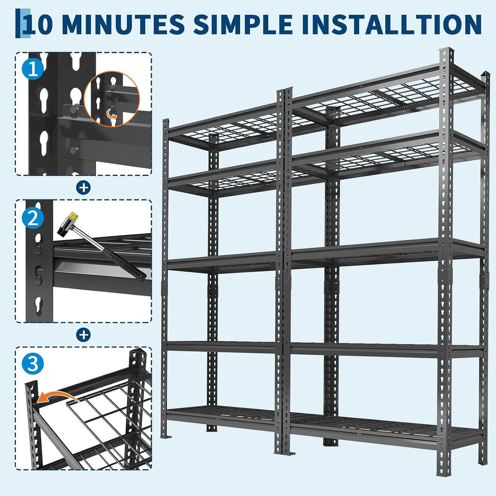 Garvee 5 Tier Metal Storage Shelving Unit 36" W Adjustable Garage Shelving