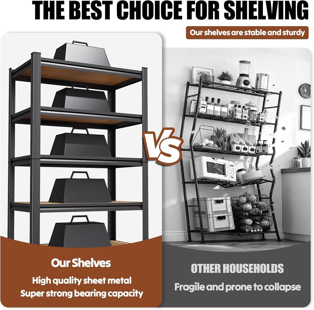 71.2" H Wood Garage Shelving,Adjustable Storage Shelves,5 Tier Standing ...