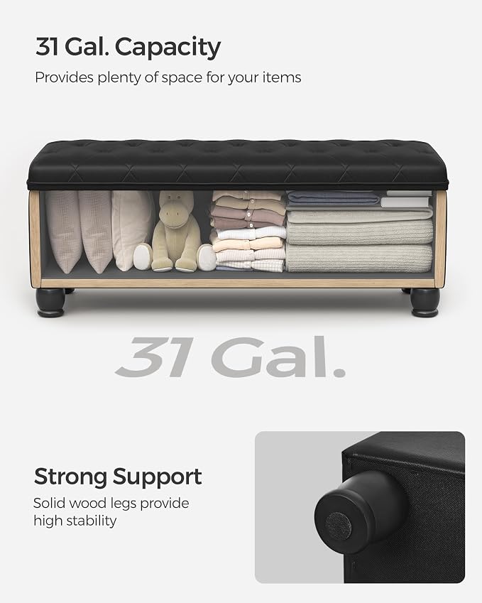 SONGMICS Storage Ottoman, Storage Bench, Tufted Entryway Bedroom Bench
