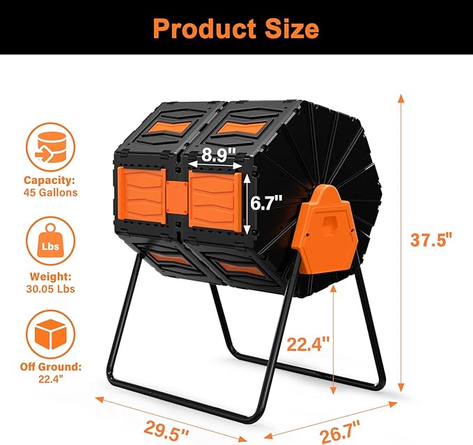 Compost Tumbler, Easy Assemble & Efficient Outdoor Compost Bin, 45 Gallon...