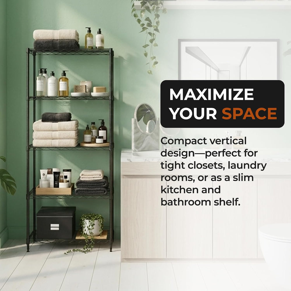 5-Tier Metal Shelf, 250 lb/Shelf, NSF, Black, 14x24x59 in