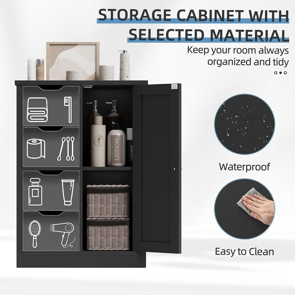 Shintenchi Bathroom Small Floor Storage Cabinet with 4 Drawers, Black