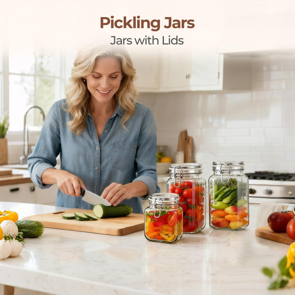 ComSaf Square Glass Jars with Airtight Lids 51 oz 3 Pack Wide Mouth