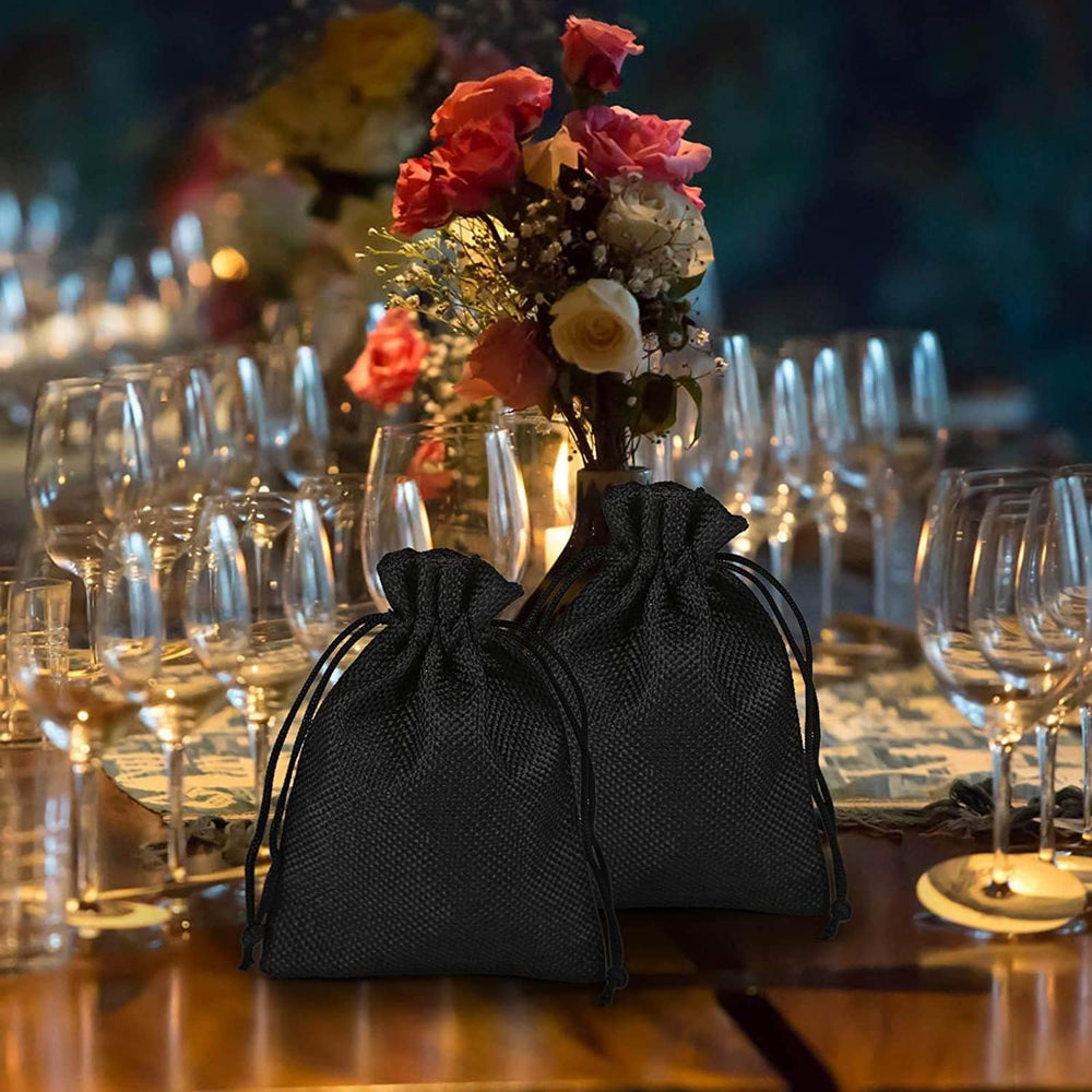 50Pcs Black Burlap Bags with Drawstring, 5.9x7.5 inch Jute Favor Sacks Linen ...