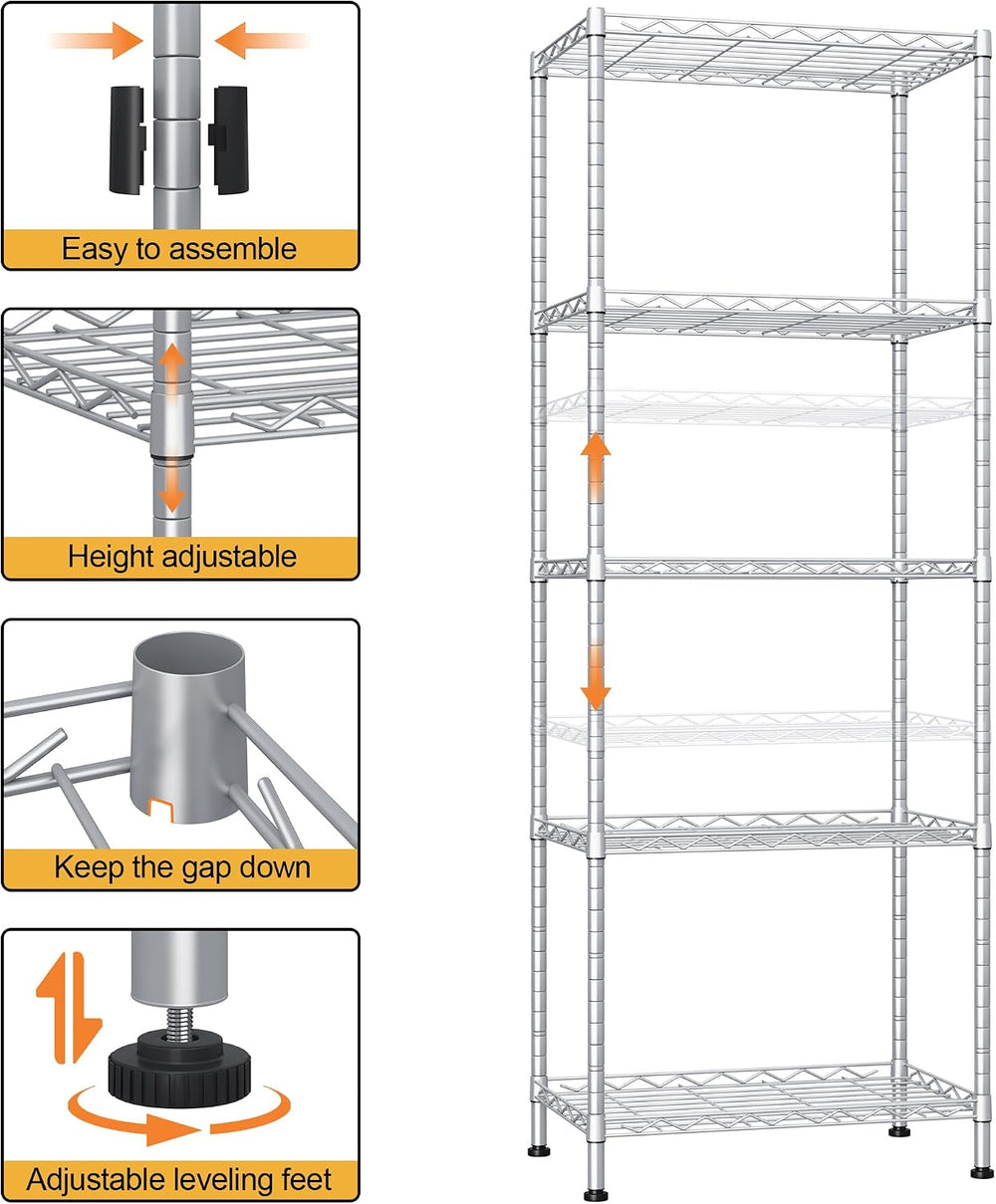 HOMEFORT 5-Shelving Unit, Adjustable Wire Shelving, Metal Wire Shelf Rack Org...