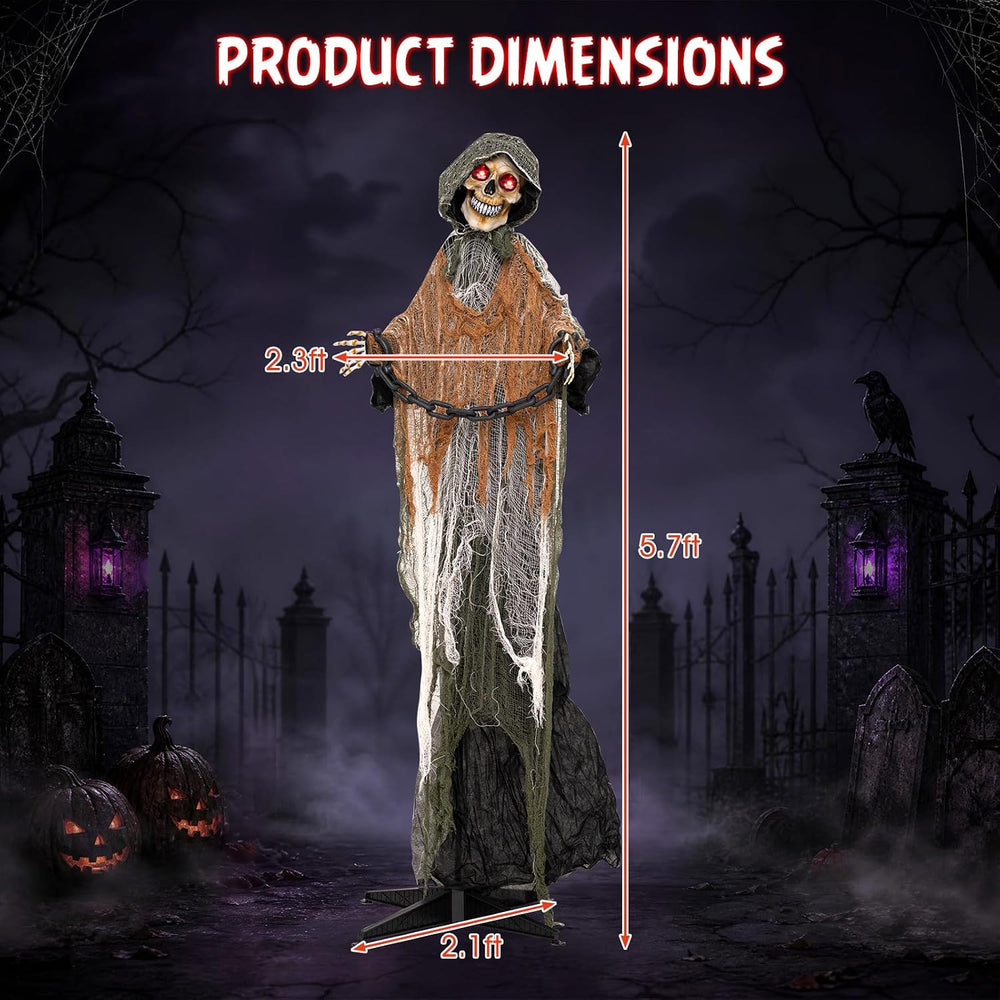 Tangkula 5.7 FT Life-Size Animated Halloween Skeleton Reaper with Chain