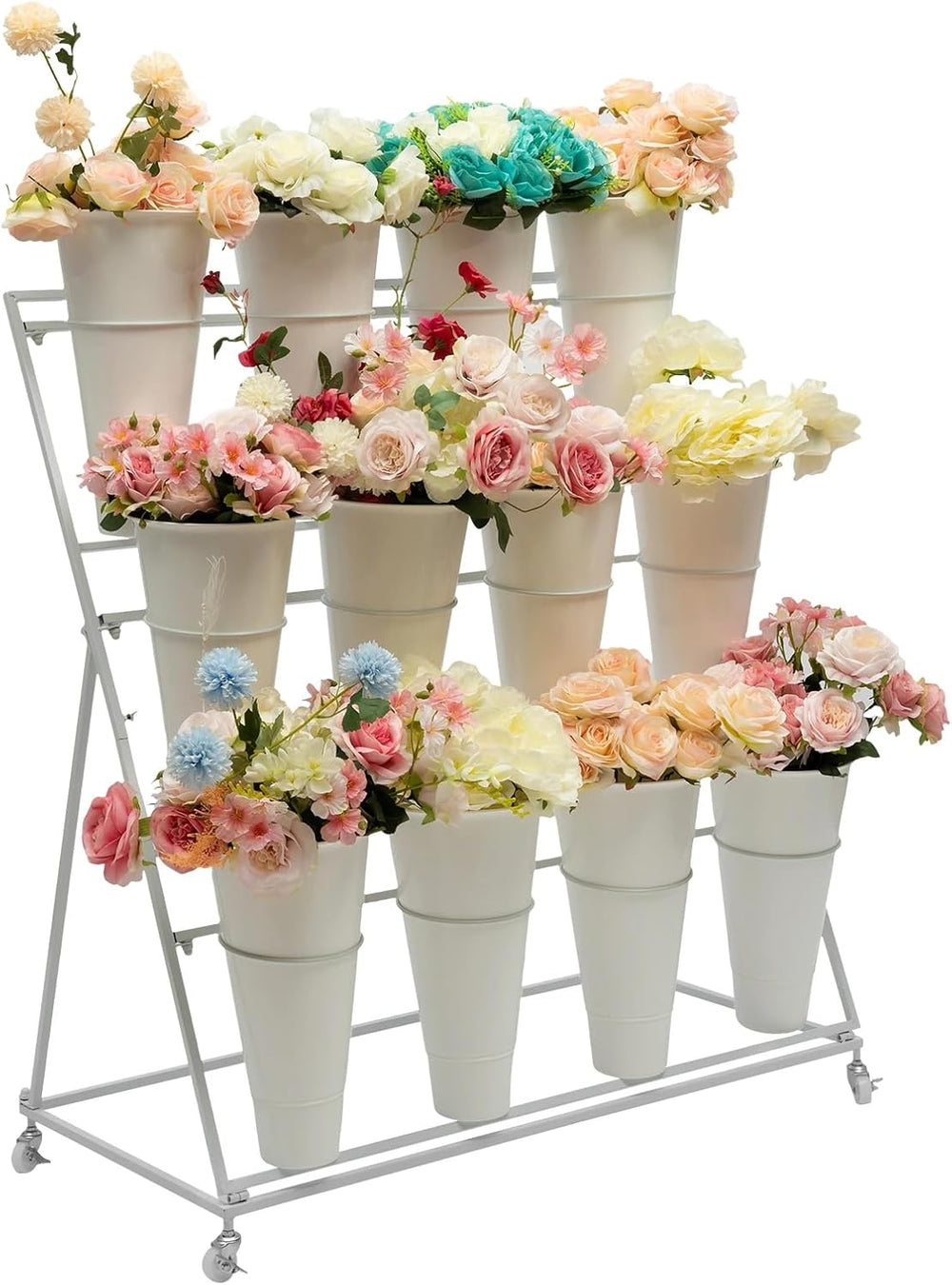3 Tier Metal Flower Display Stand Frame with 12pcs Buckets,Stepped Flower Pla...