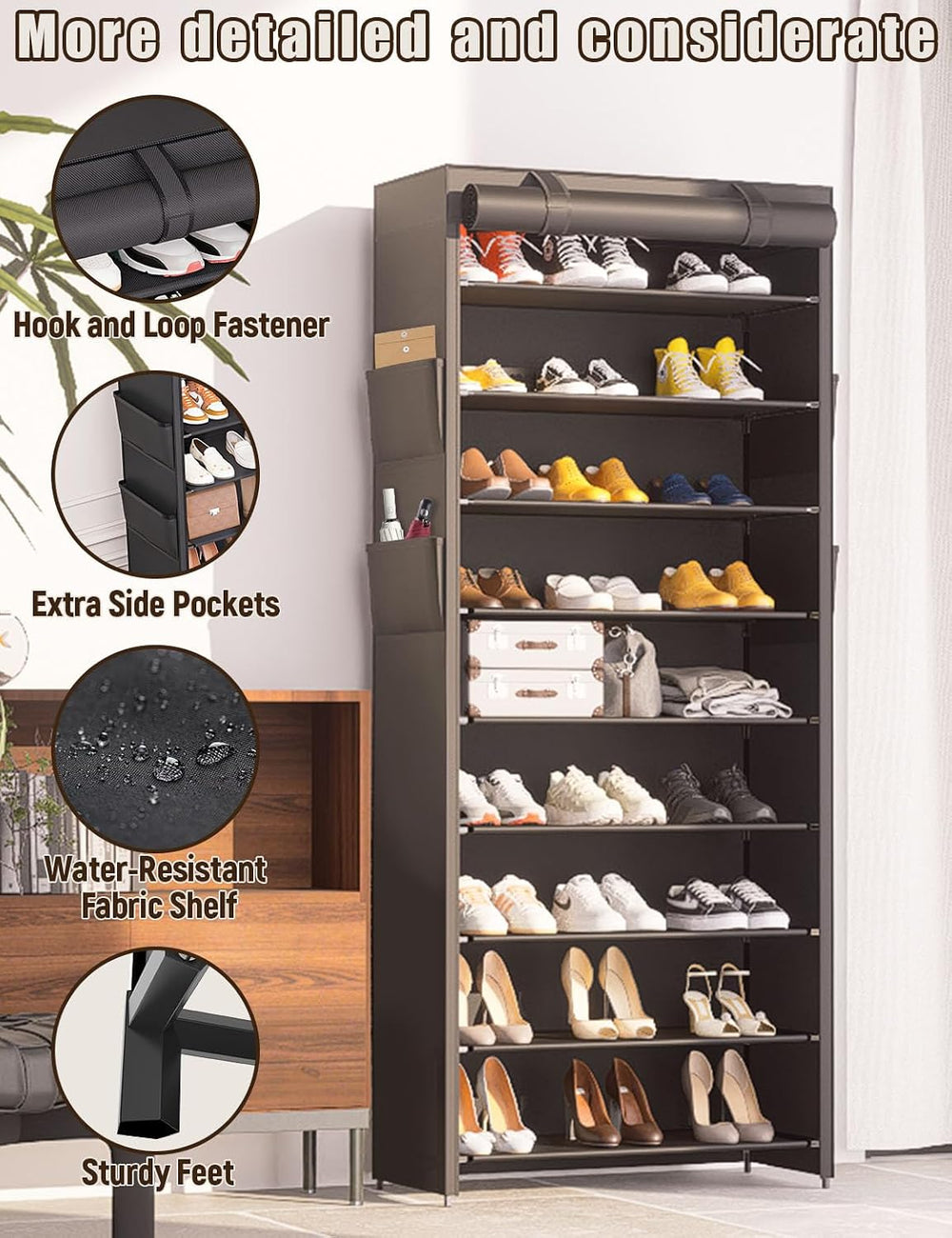 Shoe Rack with Covers - 9 Tiers Tall Shoe Rack Organizer Large Capacity Shoe ...