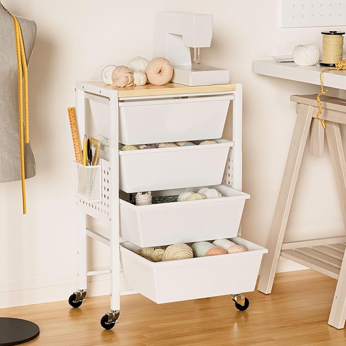 Rolling Cart with Drawers, Rolling Storage Cart with 5 Large Plastic Drawers ...