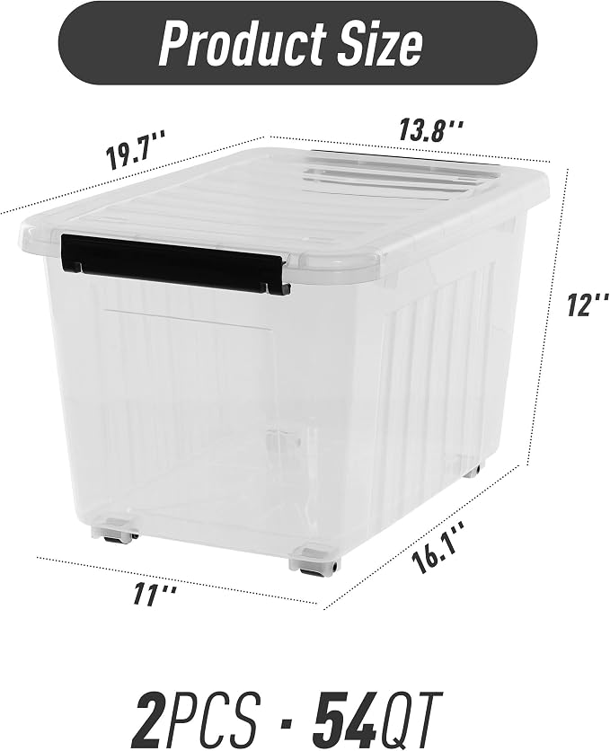 Citylife 54 QT Clear Plastic Storage Bins (2-Pack)