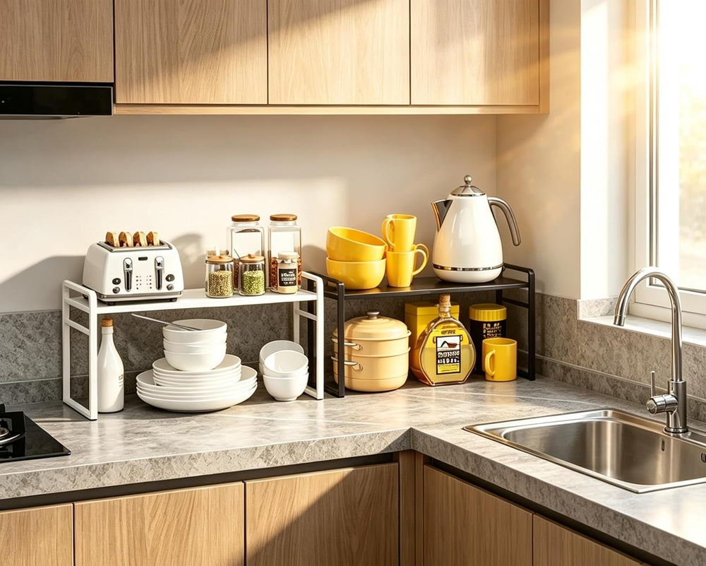 Expandable Cabinet Shelf Organizer Riser for Kitchen Pantry Cupboard Under Si...