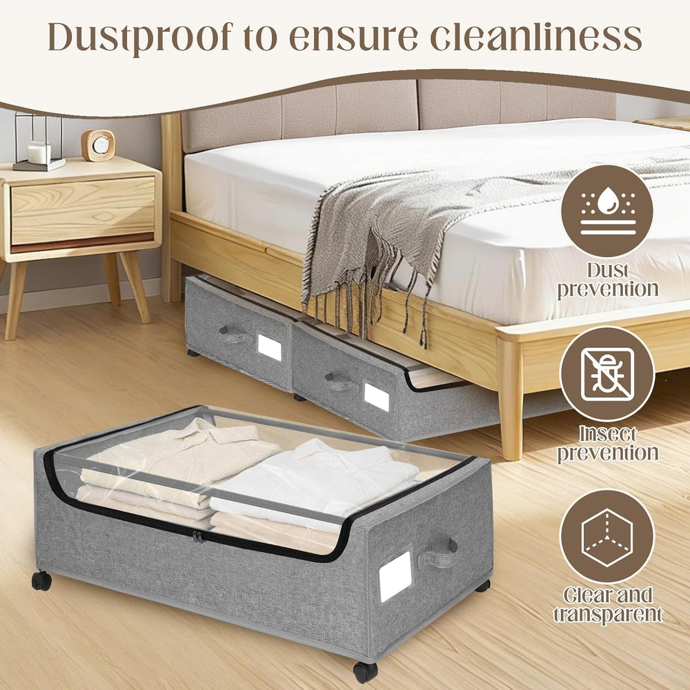 Under Bed Storage with Wheels, 2 Pack Under Bed Storage Containers, 10.6 inch...