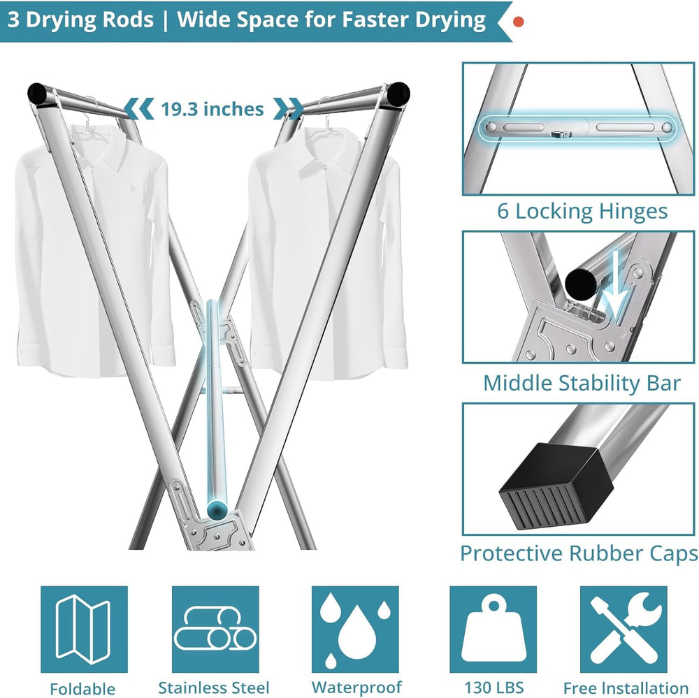 JAUREE 63 Inches Clothes Drying Rack, Drying Rack Clothing Folding Indoor Out...