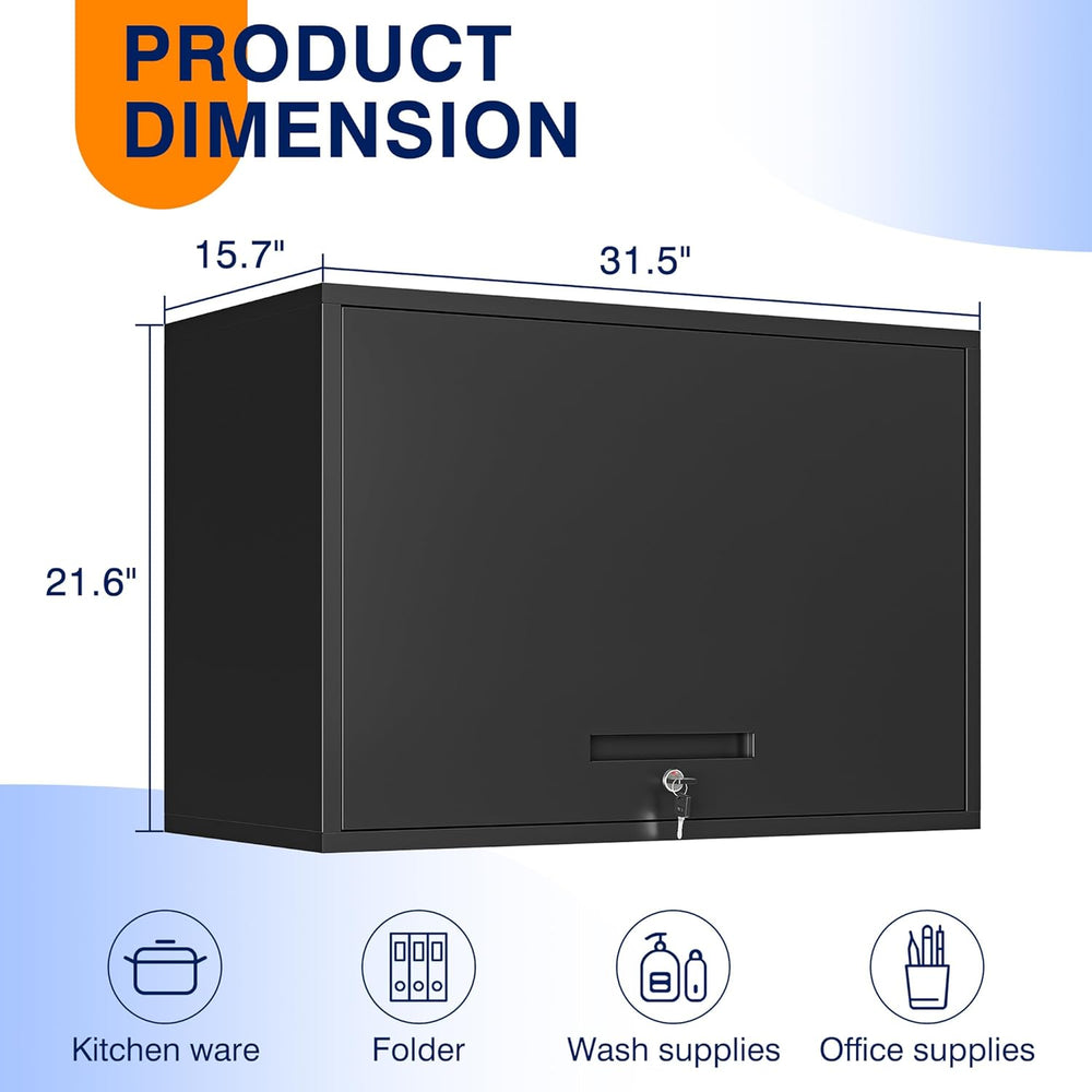Yizosh Metal Garage Wall Cabinet with Doors and Shelves, Wall Mounted Metal S...