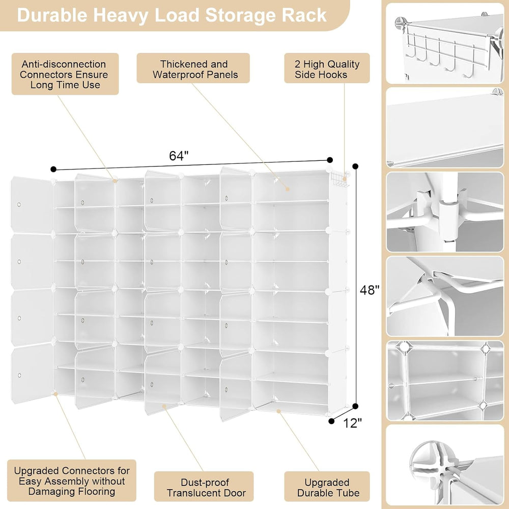 Portable Shoe Rack Organizer with Door, 64 Pairs Shoe Storage Cabinet Easy As...